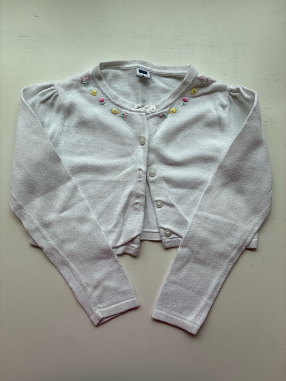 Janie and Jack White Cropped Cardigan with Pink and Yellow Floral Embroidery
